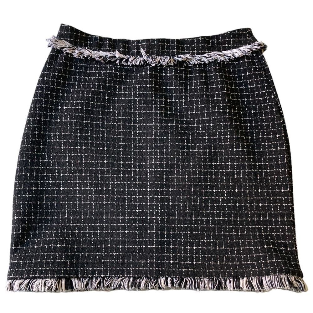 RD Style Black/White Verena Fringe Detail Knit Skirt Size XS